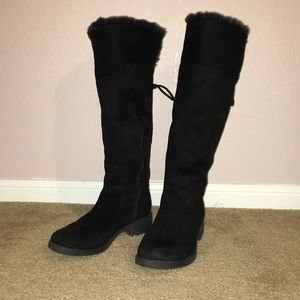 Mossimo Black knee high boots faux fur lining